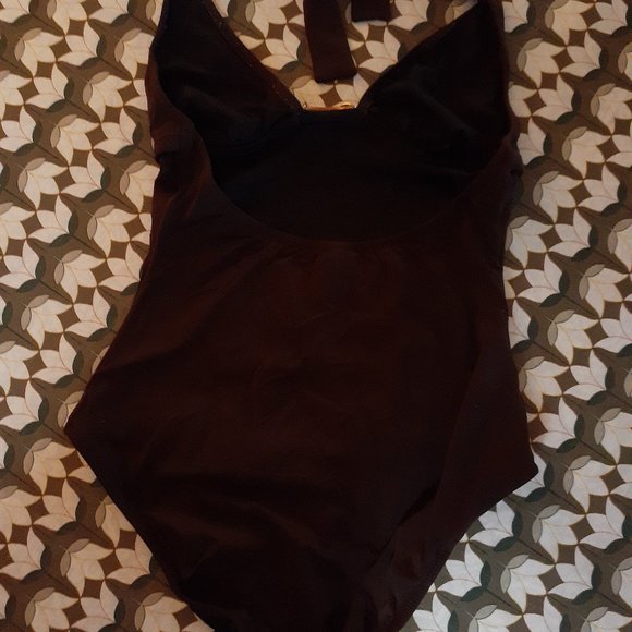 J CREW brown halter-style swimsuit with real bamboo detail - Picture 3 of 5